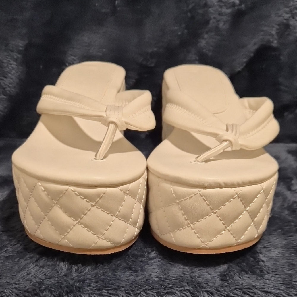 Elegant Cream Quilted Platform Sandals